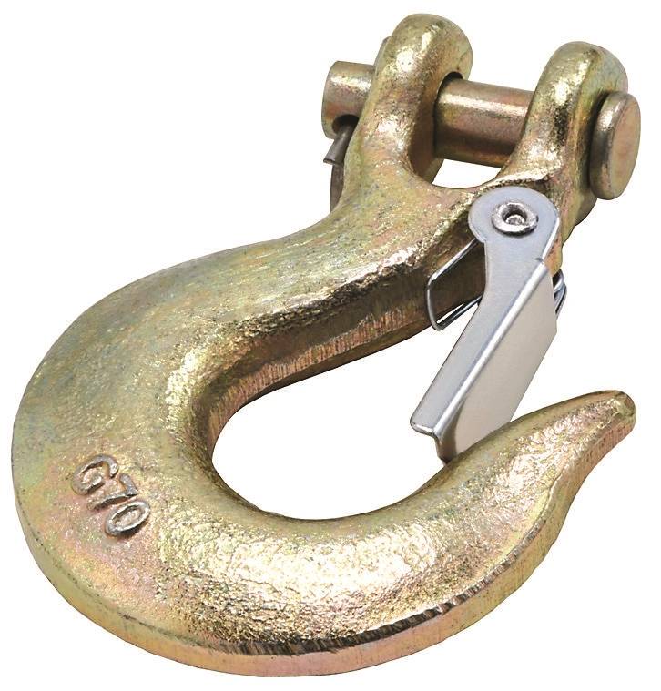 CLEVIS SLIP HOOK W/LATCH 5/16&quot;
N830319 GR70 WLL 4700LB 1&quot;
OPENING 1/2&quot; HOLE SPACING